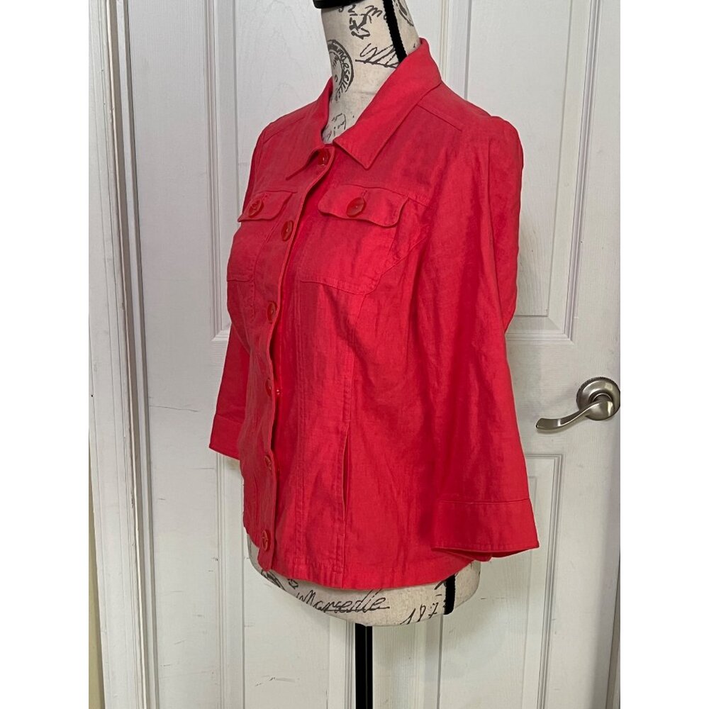 Christopher & Banks Coral Button Front Linen Lightweight Jacket Small - Picture 3 of 8